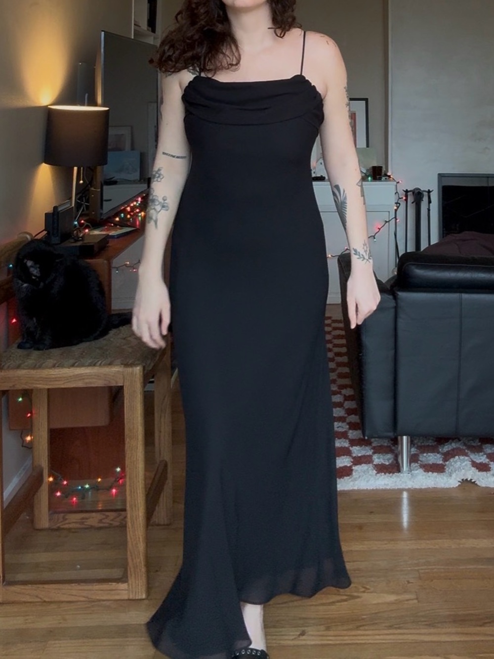 Vintage Black Formal Cowl Neck Slip Dress